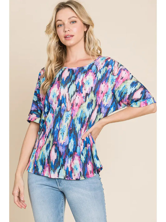 Top NEW ARRIVAL - Vibrant Multi-Color Soft & Stretchy Short Sleeve Top
