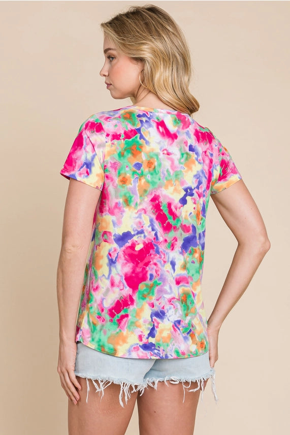 Top NEW ARRIVAL - Vibrant Multi Color Short Sleeve Top