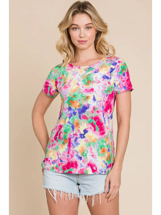 Top NEW ARRIVAL - Vibrant Multi Color Short Sleeve Top