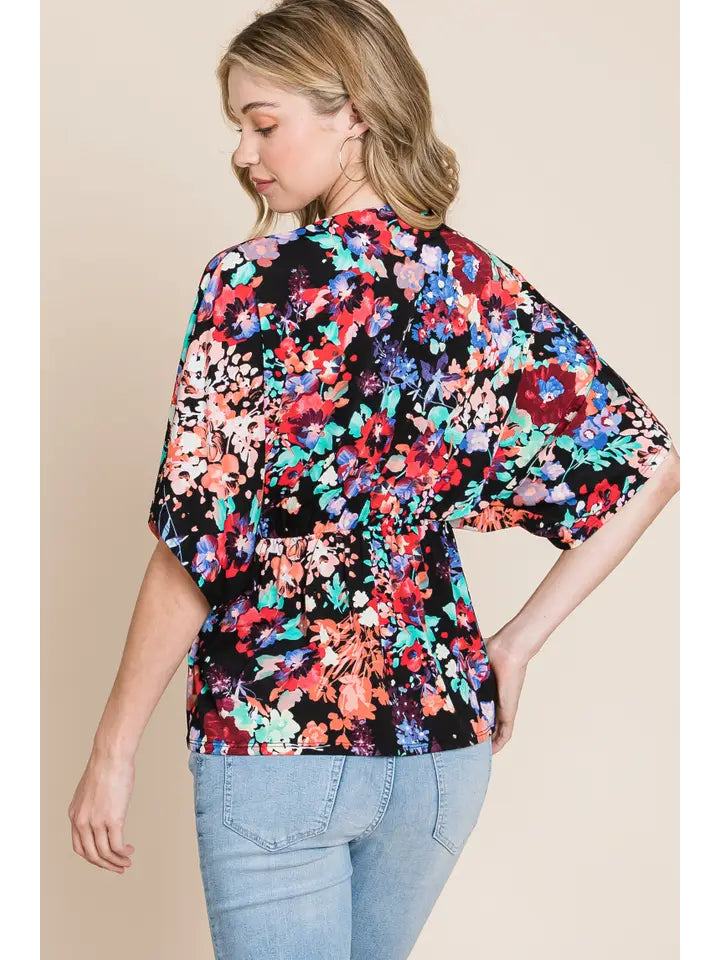 Top NEW ARRIVAL - Vivid Floral Wrap Front Top
