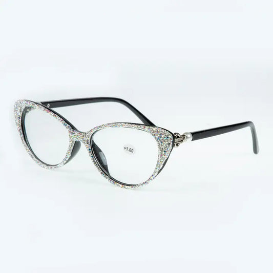 Sequin Readers Eyeglasses - Handmade AB Crystal Rhinestone Readers On a Black Frame