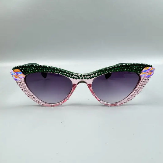 Sequin Sunglasses NEW ARRIVAL - Handmade Purple & Green Rhinestone Cat Eye Sunglasses