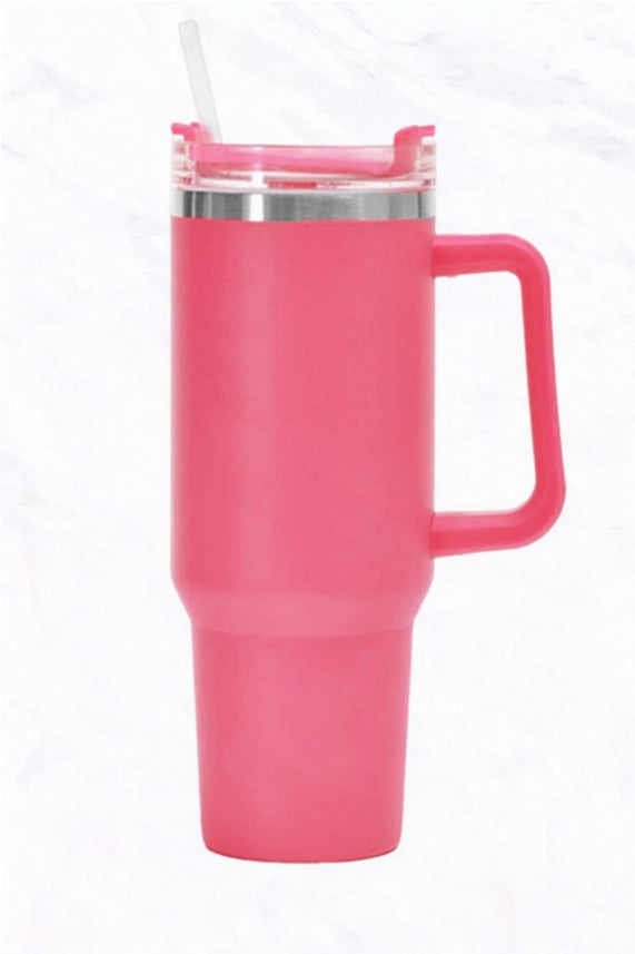 Stainless Steel Tumbler with Handle | Hot Pink or Black | Charlotte's Classy Closet