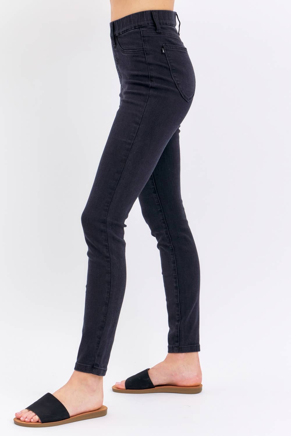 High Rise Judy Blue Black Pull On Elastic Waist Skinny Black Jeans | Charlotte’s Classy Closet