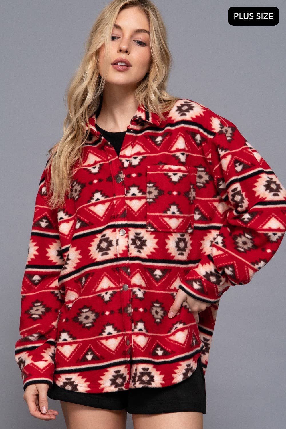 Women's Boutique Shacket  - Fun Red Aztec Print Shacket Outerwear from Charlotte's Classy Closet Boutique in Bossier City