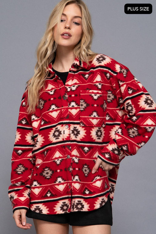 Women's Boutique Shacket  - Fun Red Aztec Print Shacket Outerwear from Charlotte's Classy Closet Boutique in Bossier City