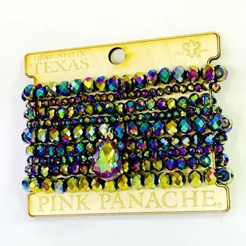 Pink Panache Purple/Fuchsia/Gold/Blue Crystal Bracelet 9 Stack Set With Large Blue Austrian Crystal Charm