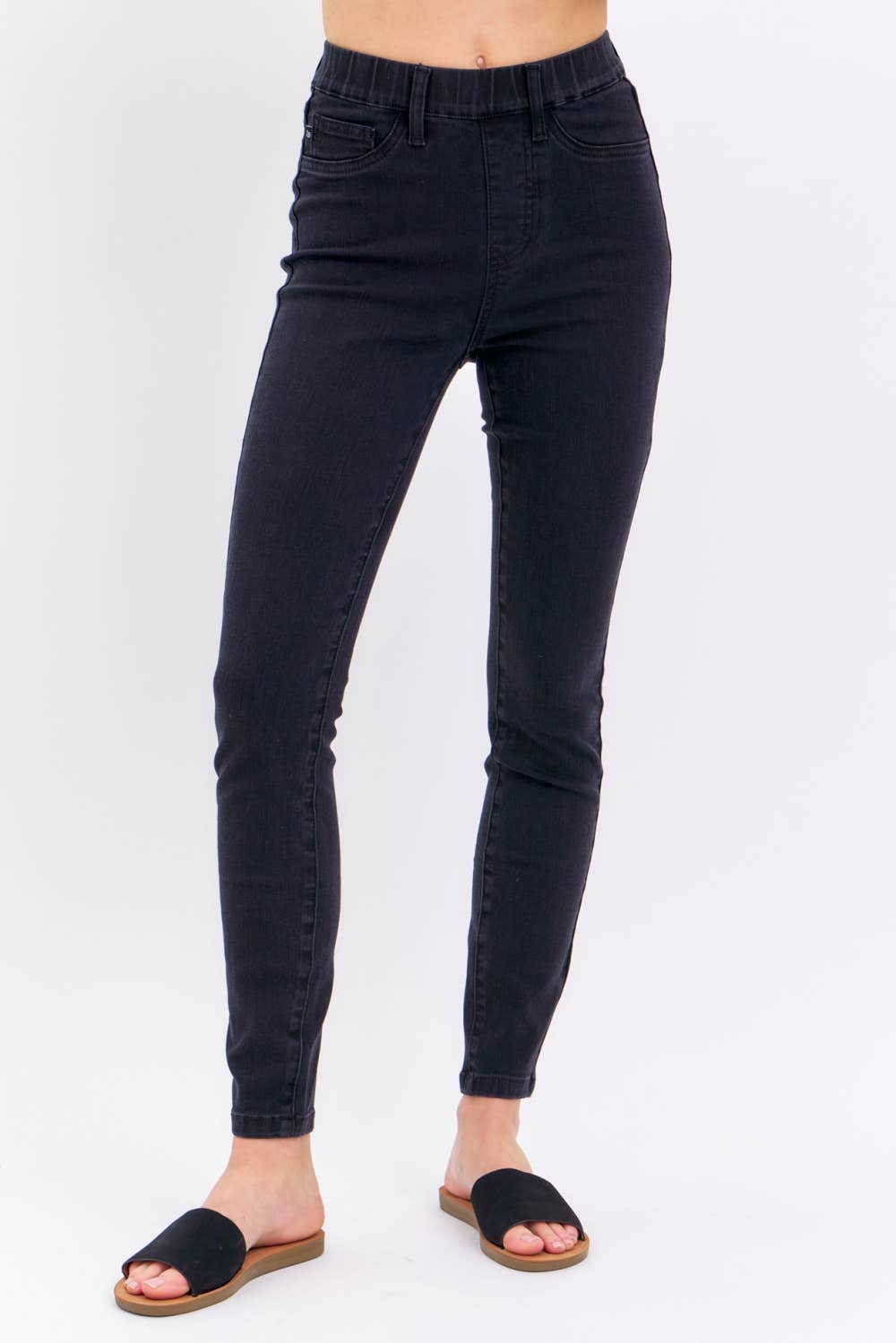 High Rise Judy Blue Black Pull On Elastic Waist Skinny Black Jeans – NEW ARRIVAL | Charlotte’s Classy Closet
