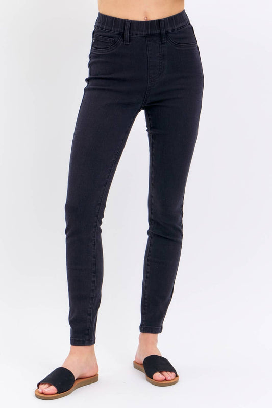 High Rise Judy Blue Black Pull On Elastic Waist Skinny Black Jeans – NEW ARRIVAL | Charlotte’s Classy Closet