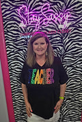 "TEACHER" DOUBLE STACK SEQUINS AND UNIQUE FABRICS BLACK V-NECK T-SHIRT | SMALL & LARGE ONLY | Charlotte's Classy Closet