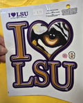 LSU Tigers “I Love LSU” Tiger Eye Die-Cut Decal – 5½" x 6"
