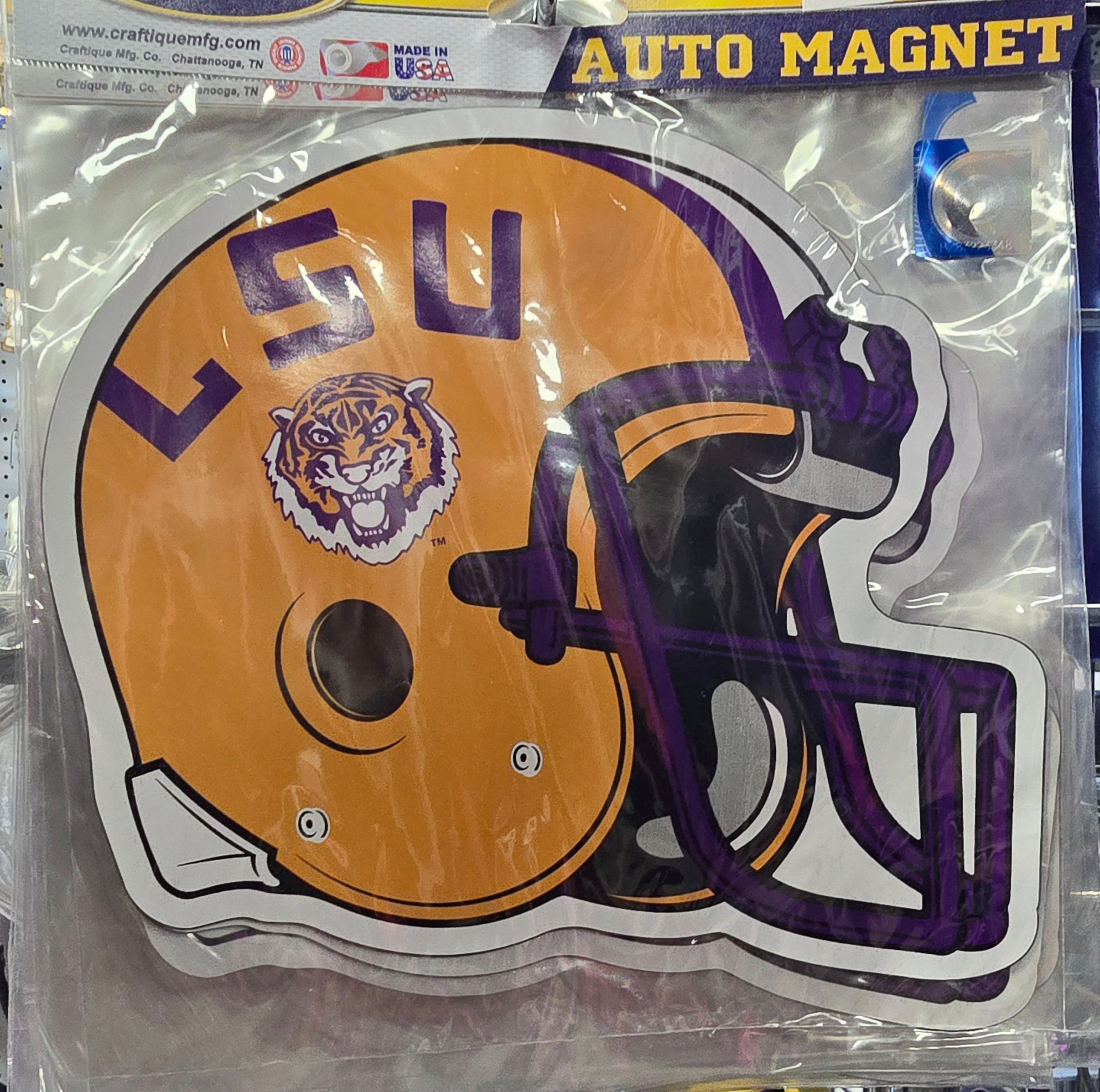 LSU Auto Magnet Large Football Style - Size 8 1/2" X 9"