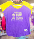LSU Toddler Purple Curved Dolphin Hem T-Shirt With Yellow Short Sleeves & Logo - Size 3T