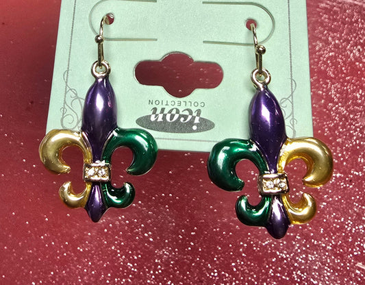 Mardi Gras Earrings - Purple Green Gold Fleur De Lis Earrings