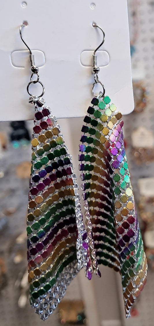 Mardi Gras Dazzling Multi Color Mesh Earrings