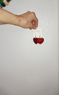 Red Crystal Puffed Heart Earrings