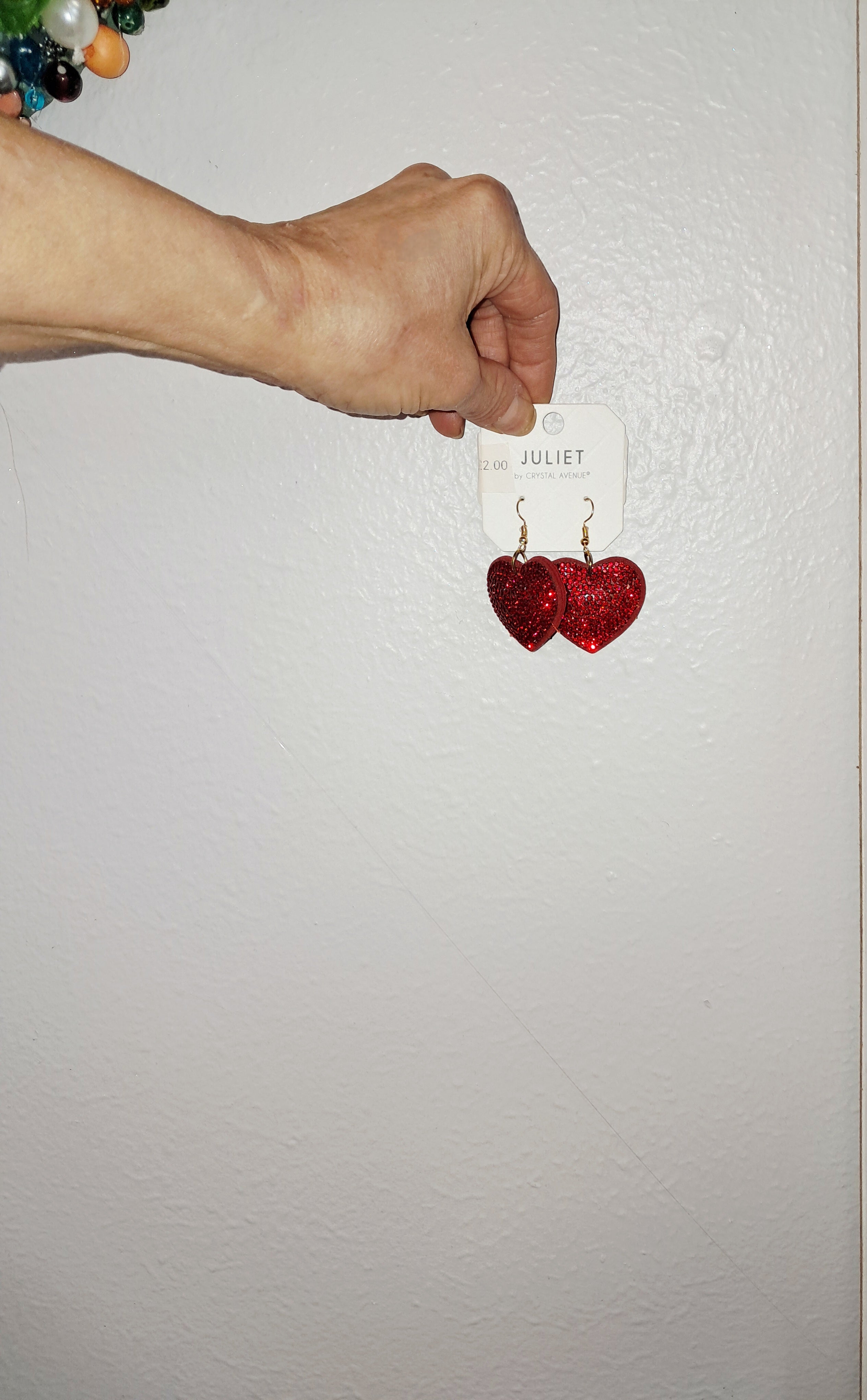 Red Crystal Puffed Heart Earrings