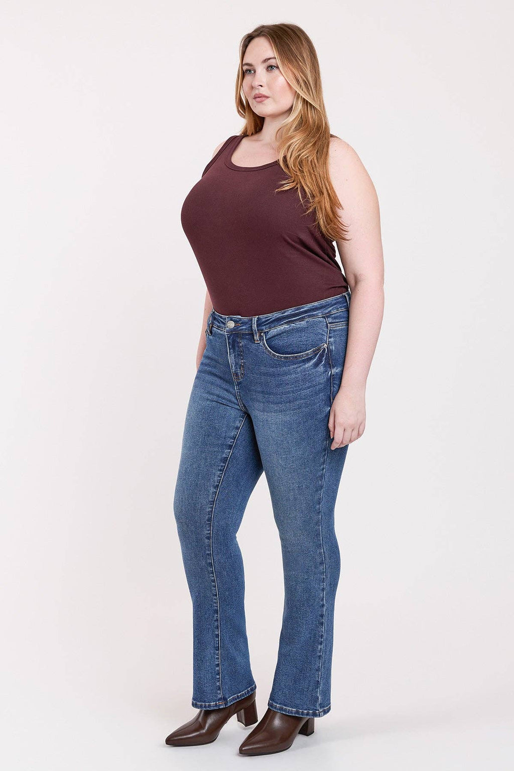 PLUS SIZE TUMMY CONTROL HIGH RISE PREMIUM STRETCH BOOTCUT JEANS | Charlotte's Classy Closet