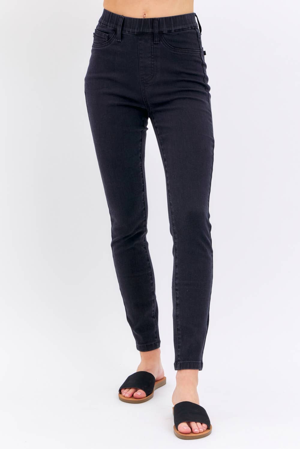 High Rise Judy Blue Black Pull On Elastic Waist Skinny Black Jeans | Charlotte’s Classy Closet