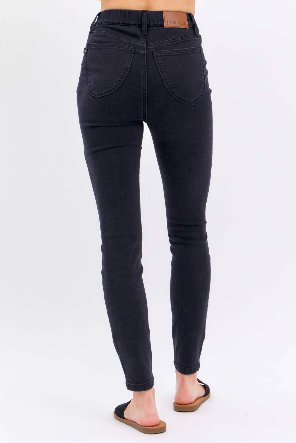 High Rise Judy Blue Black Pull On Elastic Waist Skinny Black Jeans | Charlotte’s Classy Closet