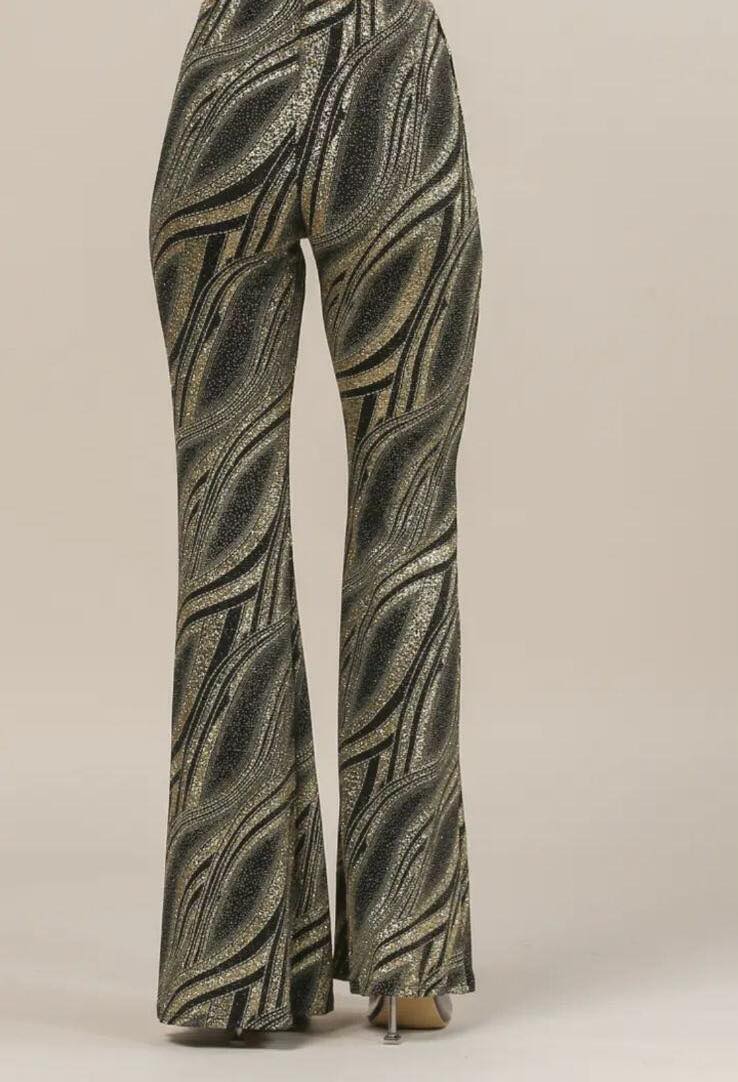 Pants - Beautiful Gold Sparkly Glitter on Black Flare Dress Pants - Sizes Small to Large - photo 1