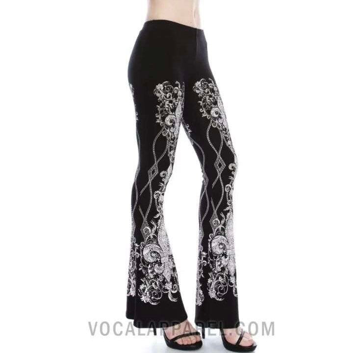 Black Knit Flare Pants Covered in Gorgeous Rhinestones Fleur De Lis Pattern - Sizes Small to XL - photo 2