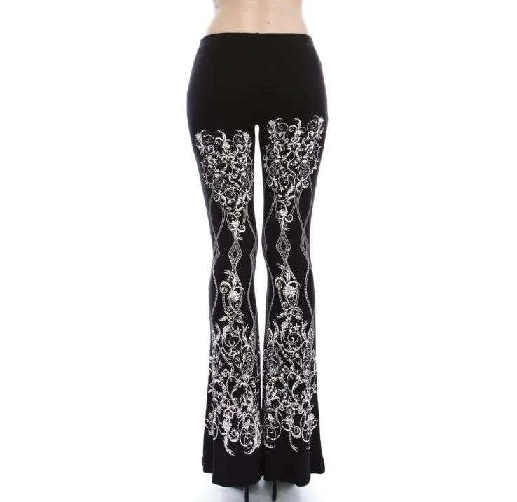 Black Knit Flare Pants Covered in Gorgeous Rhinestones Fleur De Lis Pattern - Sizes Small to XL - photo 3
