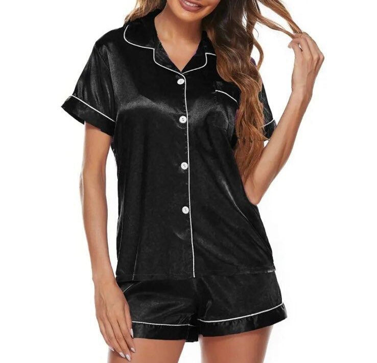 2-Piece Pajamas Set with Shorts | Wine Red or Black | Sizes XL & 2X Only