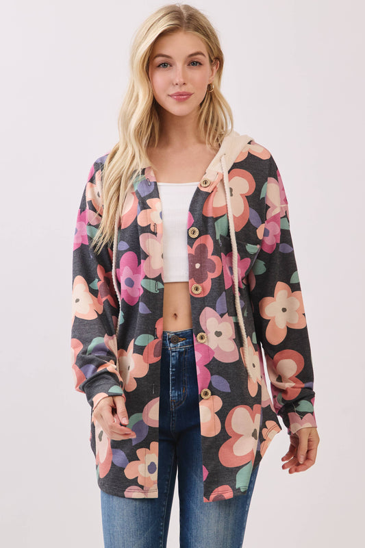 FLORAL RETRO HOODIE SHACKET | SMALL ONLY | Charlotte's Classy Closet