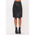 FAUX LEATHER ELASTIC WAIST SLIT SIDE PENCIL SKIRT