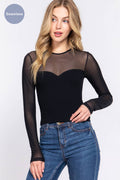 Long Sleeve Round Neck Mesh Combination Seamless Crop Top
