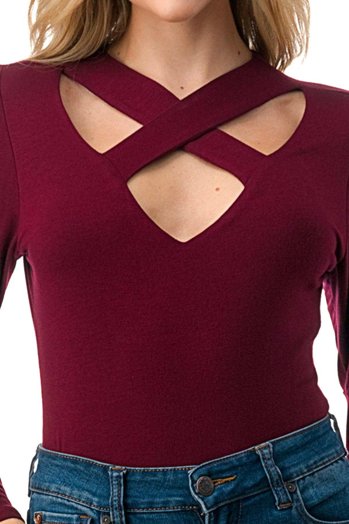 V-NECK CRISS-CROSS NECKLINE LONG BELL SLEEVE TOP | Charlotte's Classy Closet
