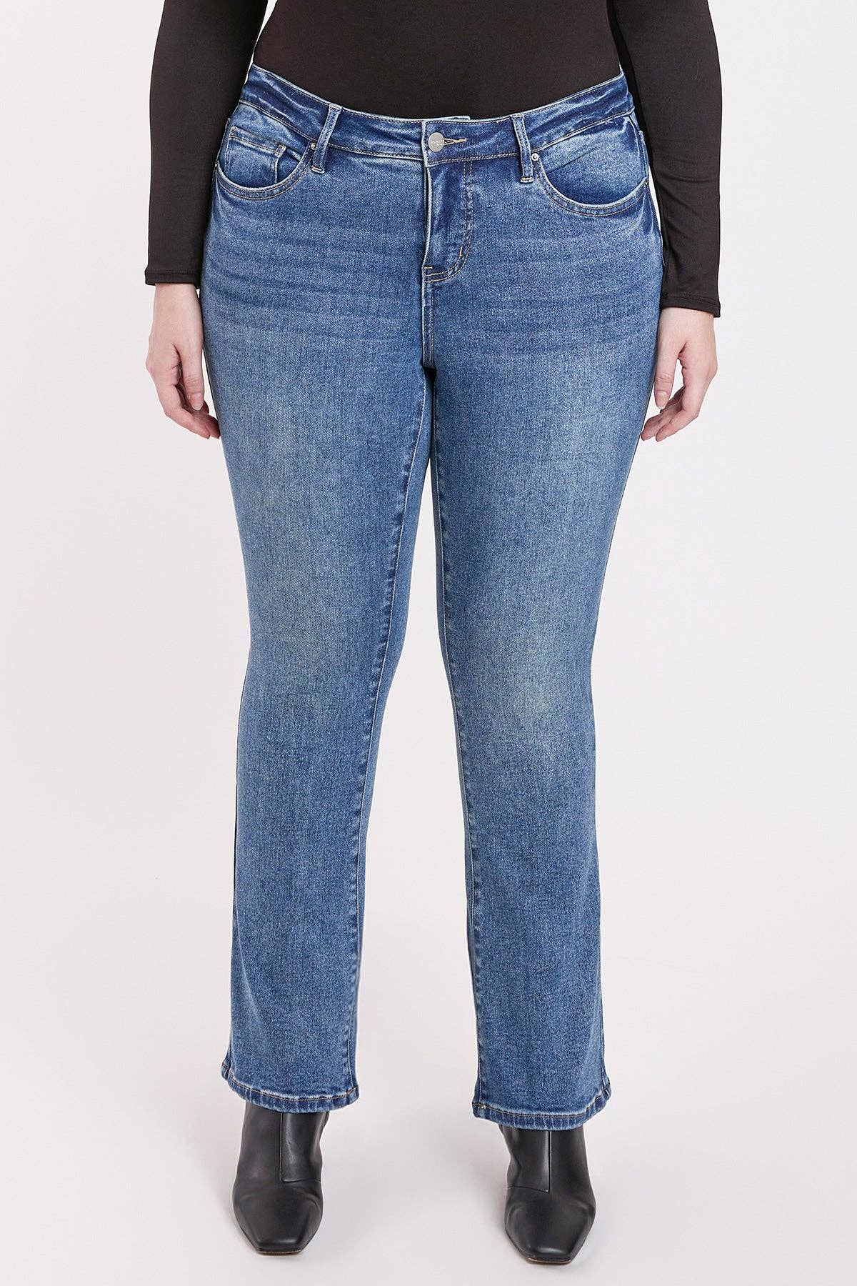 PLUS SIZE TUMMY CONTROL HIGH RISE PREMIUM STRETCH BOOTCUT JEANS | Charlotte's Classy Closet