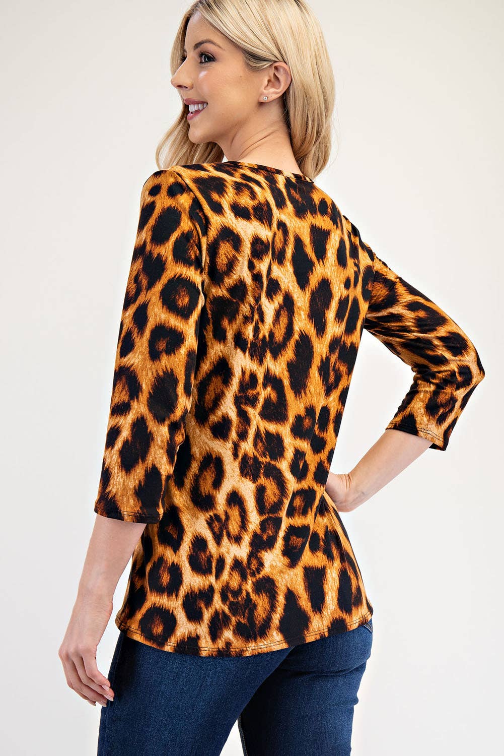 ANIMAL PRINT LAYERING TOP WITH 3/4 SLEEVES