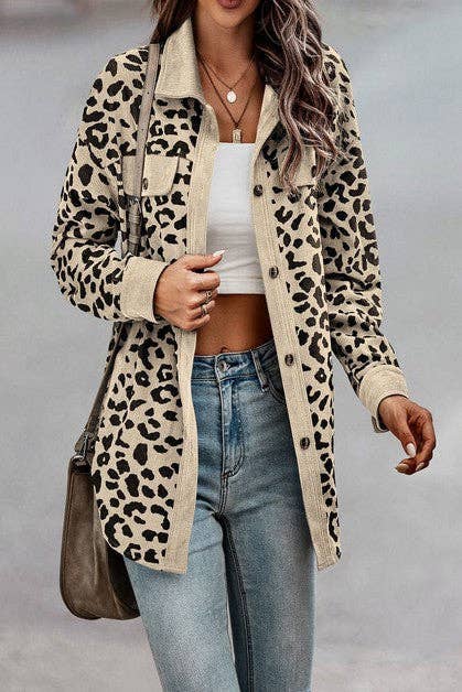 Button Down Long Sleeves Animal Print Shacket Jacket | Charlotte's Classy Closet