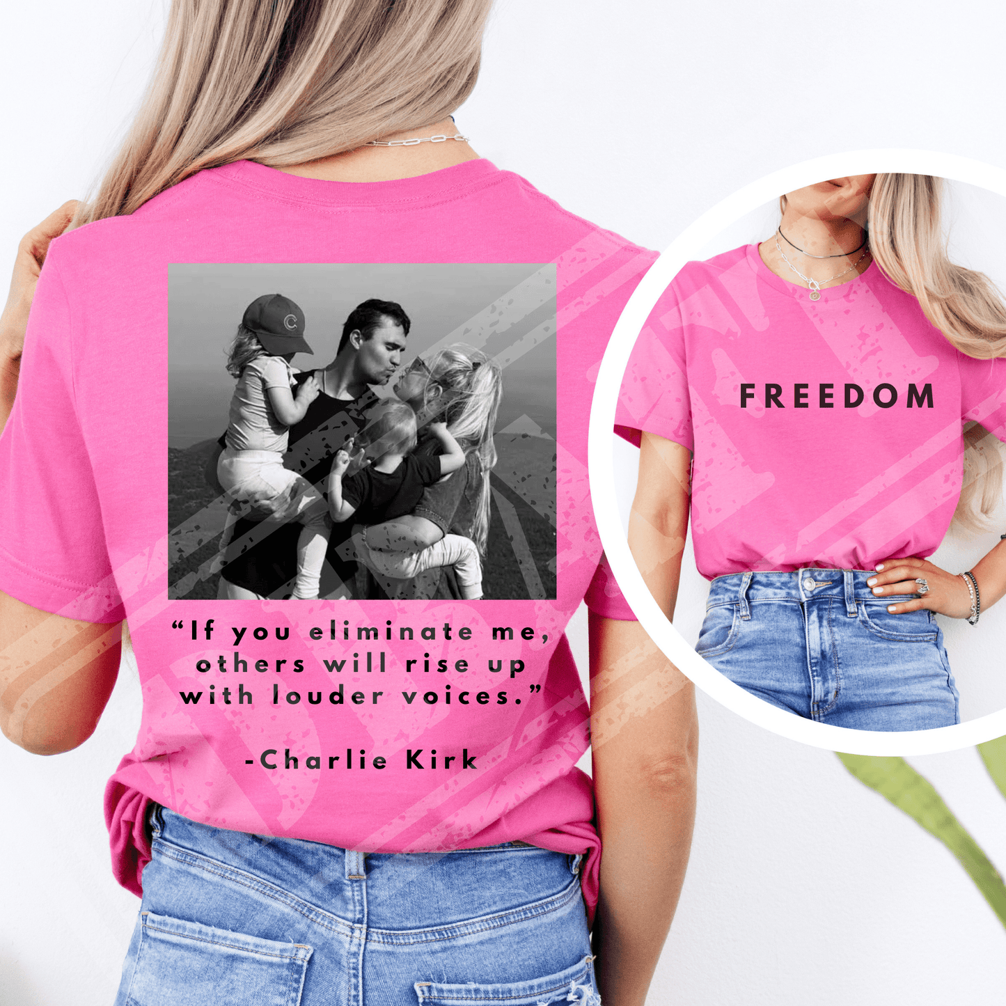 Charlie Kirk Pink Freedom Graphic T-Shirt | Charlotte's Classy Closet