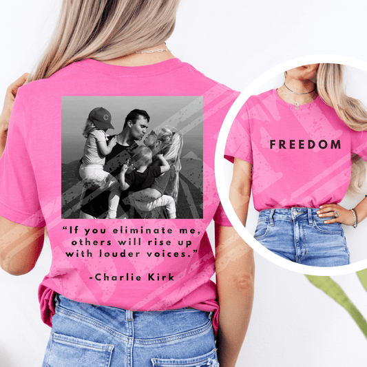 Charlie Kirk Pink Freedom Graphic T-Shirt | Charlotte's Classy Closet