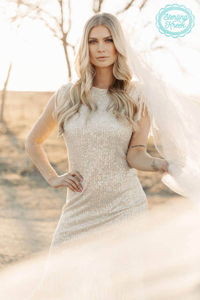 Sequin Ivory Fringe Short Sleeve and Hem Dress - photo 2