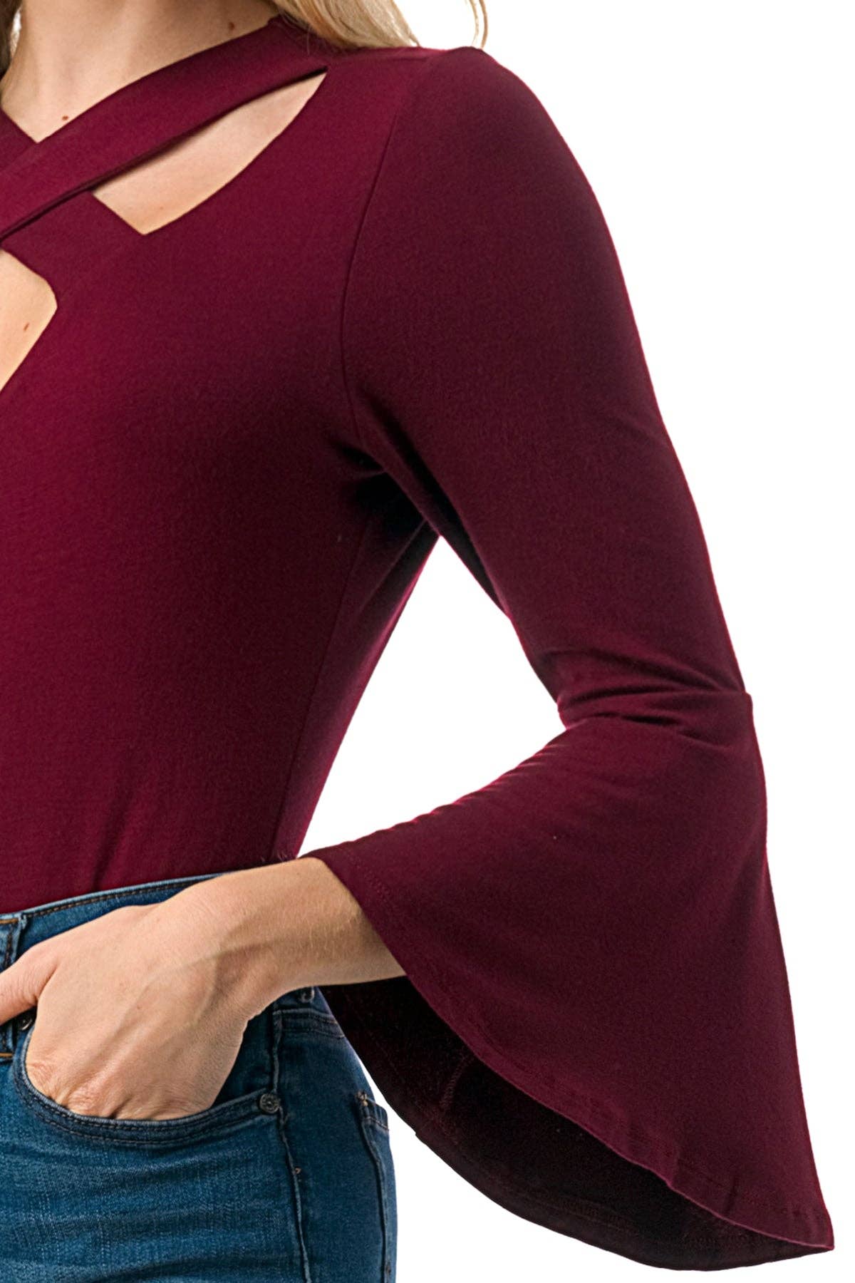 V-NECK CRISS-CROSS NECKLINE LONG BELL SLEEVE TOP | Charlotte's Classy Closet