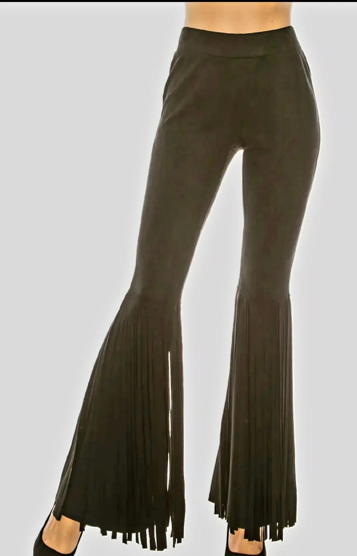 Fringe Bottom Faux Suede Flare Pants