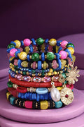 Multi Color Gorgeous 9-Strand Stackable Stretch Bracelet with Charms 