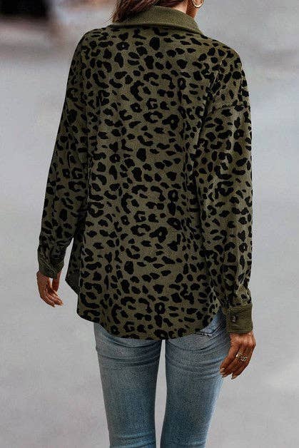 Button Down Long Sleeves Animal Print Shacket Jacket | Charlotte's Classy Closet