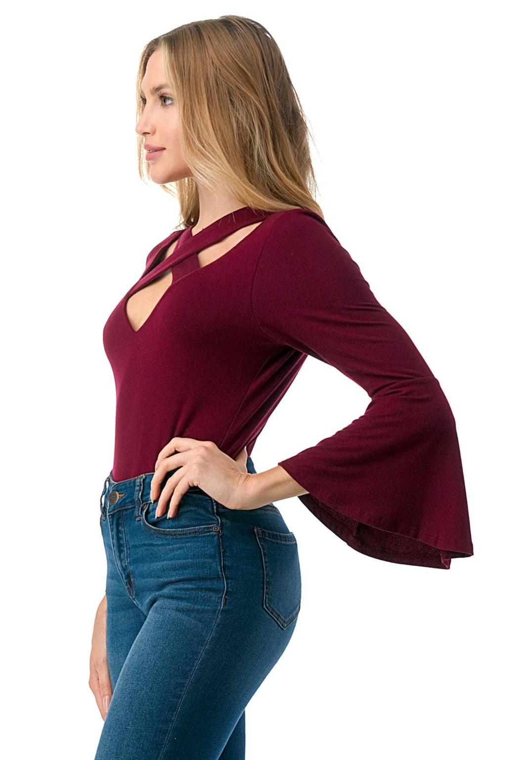 V-NECK CRISS-CROSS NECKLINE LONG BELL SLEEVE TOP | Charlotte's Classy Closet