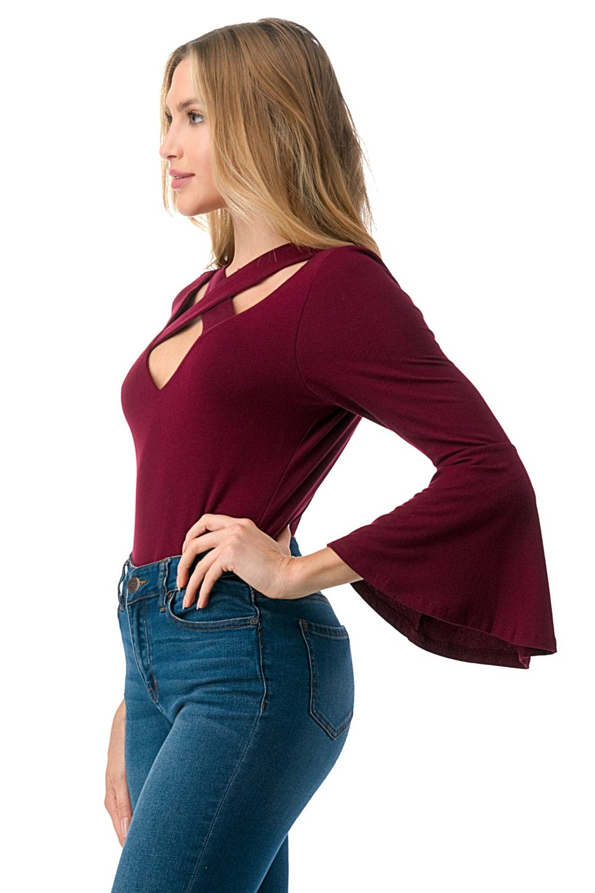 V-NECK CRISS-CROSS NECKLINE LONG BELL SLEEVE TOP | Charlotte's Classy Closet