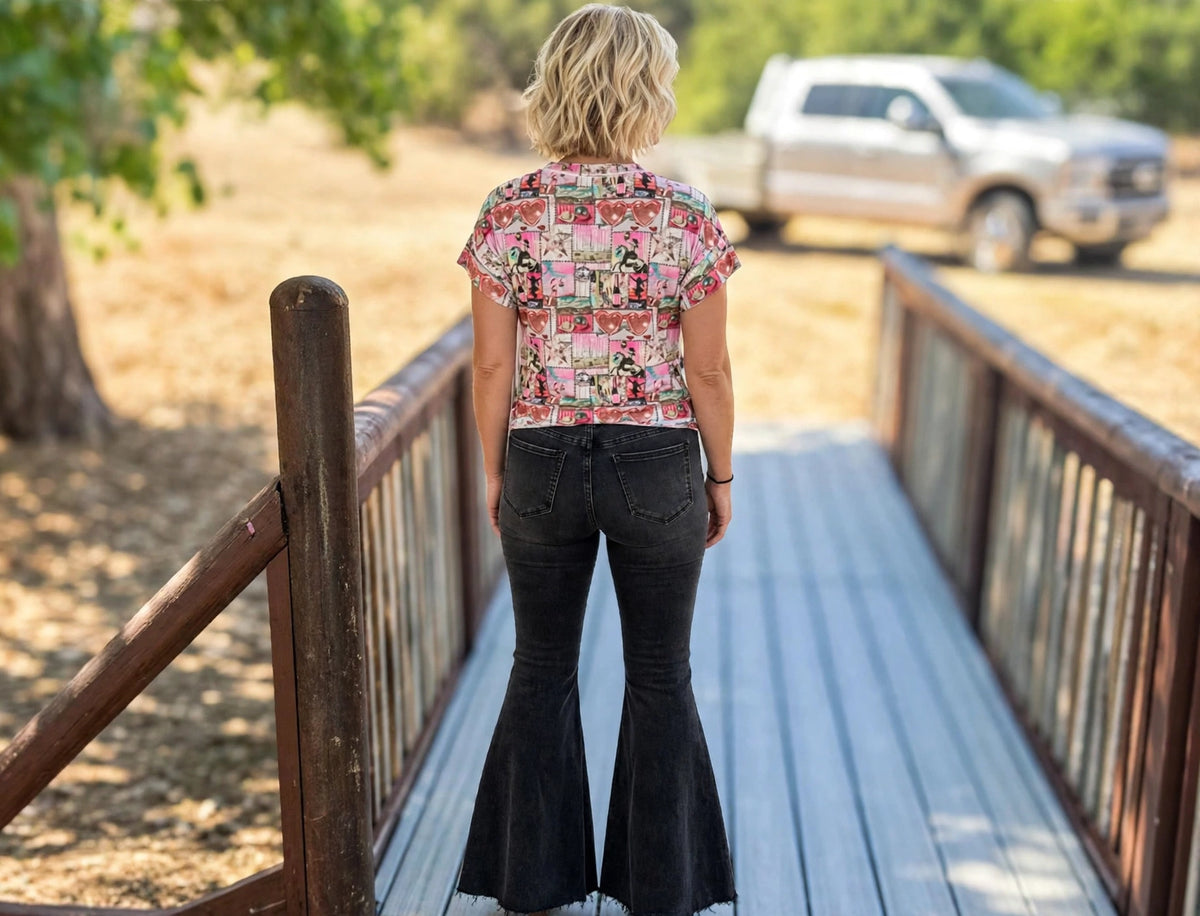 Bright Multi-Color Western Print S/S Top