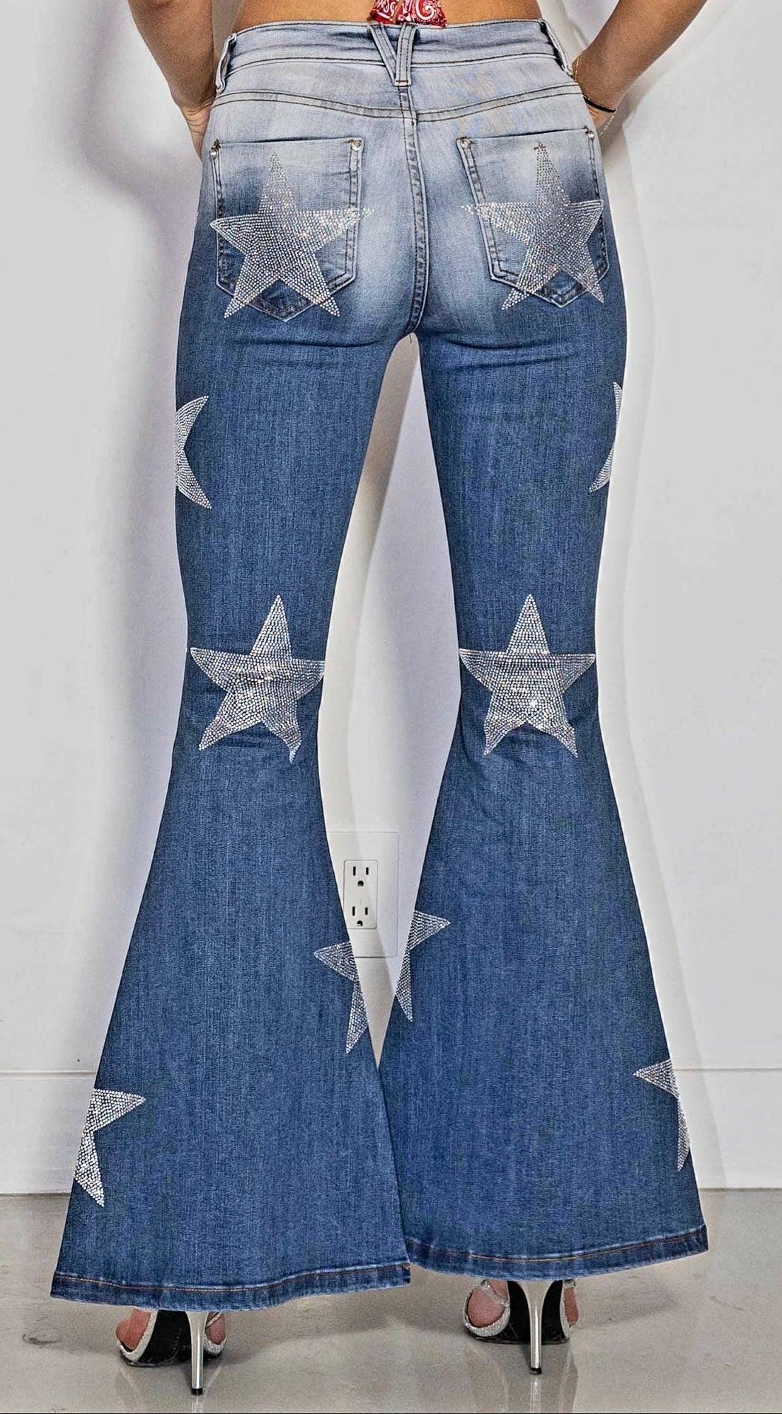 A Clearance Sales Item  - Super Sparkly Rhinestone Stars on Super Stretchy Flare Jeans - Sizes 3-15
