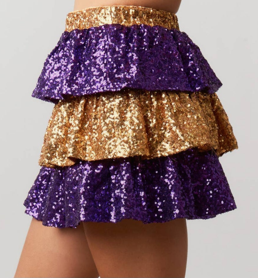 Mardi Gras LSU - Game Day Gold & Purple Sequin Mini Skirt