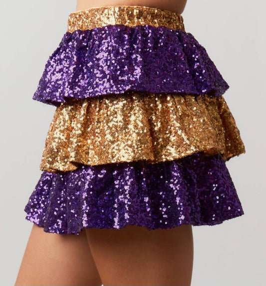 Mardi Gras LSU - Game Day Gold & Purple Sequin Mini Skirt