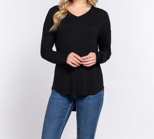 Lightweight V-Neck Long Sleeve Layering Top | Black, Burgundy, Ash Gray