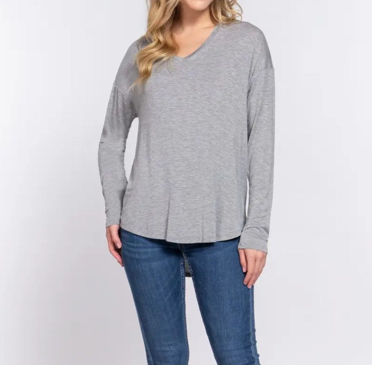 Lightweight V-Neck Long Sleeve Layering Top | Black, Burgundy, Ash Gray - photo 3